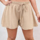 Women's Casual Elastic Waist Lace Up Plain Shorts AY243# Khaki Clothing Wholesale Market -LIUHUA