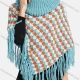Wholesale Women's High Neck Multi-color Knitted Tassel Fringe Trim Bandana Hem Poncho Light Blue Clothing Wholesale Market Liuhua