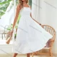 Wholesale Women's Casual Square Neck Ruffle Trim Shirred Plain Cami Midi Dress AY234# White Clothing Wholesale Market Liuhua