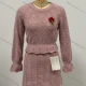 Wholesale Women's Casual 2 Piece Plain Knit Long Sleeve Top With Skirt Set Pink Clothing Wholesale Market Liuhua
