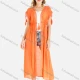 Wholesale Women's Casual Cap Sleeve Open Front Lace Trim Fringe Drawstring Plain Midi Cover Up Orange Clothing Wholesale Market Liuhua