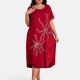 Women's Plus Size Elegant Crew Neck Short Sleeve Embroidery Knee Length Dress Red Clothing Wholesale Market -LIUHUA