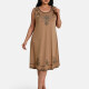 Women's Plus Size Elegant Scoop Neck Sleeveless Embroidery Knee Length Tank Dress Camel Clothing Wholesale Market -LIUHUA