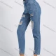 Wholesale Women's Fashion Ripped Distressed Patch Pocket High Waist Skinny Jeans Blue Clothing Wholesale Market Liuhua