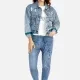 Women's Fitted Crop Denim Jacket With Skinny Long Jeans Set Gray Blue Clothing Wholesale Market -LIUHUA