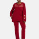 Women's Vintage Lounge Long Sleeve Button Front Embroidery Pattern Top & Pant Pajamas Sets Red Clothing Wholesale Market -LIUHUA