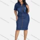 Wholesale Women's Lapel Lace Up Zipper Closure Flap Pockets Denim Dress Blue Clothing Wholesale Market Liuhua