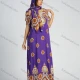 Wholesale Women's Vintage Print Batwing Sleeve Embroidered Trims Maxi Kaftan With Scarf Multi-color Clothing Wholesale Market Liuhua