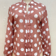 Women's Casual Stand Collar Long Sleeve Polka Dot Curved Hem Blouse Red Clothing Wholesale Market -LIUHUA