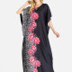 Women's Elegant Loose Fit Keyhole Neck Floral Print Splicing Kaftan Dress Black Clothing Wholesale Market -LIUHUA