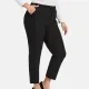 Women's Plus Size Casual High Elastic Allover Print Stright-leg Pants With Drawstring Black Clothing Wholesale Market -LIUHUA