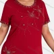 Wholesale Women's Elegant Round Neck Floral Embroidery Short Sleeve T-Shirt Red Clothing Wholesale Market Liuhua