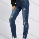 Wholesale Women's Casual Ripped Distressed Patch Pocket High Waist Skinny Jeans Dark Blue Clothing Wholesale Market Liuhua