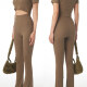 Women's Fashion Lapel V Neck Short Sleeve Crop Tops&Flared Pants 2 Piece Sets Olive Drab Clothing Wholesale Market -LIUHUA