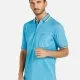 Men's Casual Plain Embroidered Patch Pocket Striped Trim Short Sleeve Polo Shirt Deep Sky Blue Clothing Wholesale Market -LIUHUA