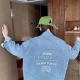 Wholesale Women's Fashion Long Sleeve Back Letter Embroidery Distressed Denim Jacket Light Blue Clothing Wholesale Market Liuhua
