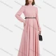 Wholesale Women's Chiffon Plain Mock Neck Long Sleeve Ruched Maxi Dress With Belt Pink Clothing Wholesale Market Liuhua