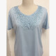 Woman's Casual Round Neck Short Sleeve Embroidery Rhinestone Plain Tunic Top Blue Clothing Wholesale Market -LIUHUA