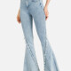 Women's Casual Slim Fit Plain Zipper Fly Pockets Flared Denim Jeans Blue Clothing Wholesale Market -LIUHUA