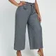 Women's Plus Size High Waist Plain Ankle Length Wide Leg Trouser With Belt Gray Clothing Wholesale Market -LIUHUA