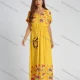 Wholesale Women's Batwing Sleeve Embroidered Peplum Maxi Dress With Pocket Gold Clothing Wholesale Market Liuhua