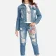 Women's Fashion 3D Floral Long Sleeve Crop Denim Jacket Denim Clothing Wholesale Market -LIUHUA