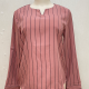 Women's Casual Notched Neck Long Sleeve Striped Curved Hem Blouse Red Clothing Wholesale Market -LIUHUA