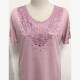 Woman's Casual Round Neck Short Sleeve Embroidery Rhinestone Plain Tunic Top Pink Clothing Wholesale Market -LIUHUA