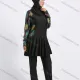 Wholesale Women's Modest Muslim Tropical Print Splicing Peplum Hem Full Coverage Burkini Swimwear With Hijab 2 Piece Set Black Wholesale Clothing Market & Suppliers -LIUHUAMALL