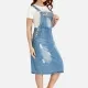 Women's Distressed Suspender Pinafore Denim Dress Gray Blue Clothing Wholesale Market -LIUHUA