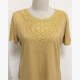 Woman's Casual Round Neck Short Sleeve Embroidery Rhinestone Plain Tunic Top Yellow Clothing Wholesale Market -LIUHUA