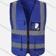 Wholesale High Visibility Zipper Front Safety Vest With Reflective Strips and Pockets Blue Clothing Wholesale Market Liuhua