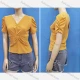 Wholesale Women's Casual V Neck Short Sleeve Drawstring Twist Knit Plain Tops Yellow Clothing Wholesale Market Liuhua