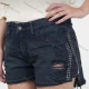 Wholesale Women's Casual Plain Rhinestone Frayed Raw Ripped Distressed Denim Shorts 765331# Black Clothing Wholesale Market Liuhua