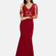 Women's Elegant Long Sleeve Sheer Mesh Embroidery Mermaid Hem Ballgown Red Clothing Wholesale Market -LIUHUA