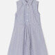 Girl's Casual Collared Sleeveless Button Front Drawstring Striped Dress Blue Clothing Wholesale Market -LIUHUA