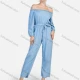 Wholesale Women's Plus Size Off Shoulder Casual Denim Jumpsuit With Belt Light Blue Clothing Wholesale Market Liuhua
