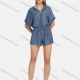Wholesale Women's Casual Plain Hooded Rolled Sleeve Ruched Zipper Drawstring Denim Romper 3# Clothing Wholesale Market Liuhua