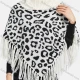 Wholesale Women's High Neck Knitted Leopard Print Fringe Trim Bandana Hem Poncho Black Clothing Wholesale Market Liuhua