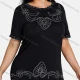 Wholesale Women's Elegant Round Neck Floral Embroidery Short Sleeve T-Shirt Black Clothing Wholesale Market Liuhua