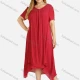 Wholesale Women's Plain Linen Short Sleeve Hanky Hem Midi Dress Red Clothing Wholesale Market Liuhua