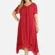 Women's Plain Linen Short Sleeve Hanky Hem Midi Dress Red Clothing Wholesale Market -LIUHUA
