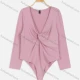 Wholesale Women's Long Sleeve Plunge Neck Twist Plain Bodysuit Pink Clothing Wholesale Market Liuhua