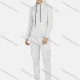 Wholesale Men's Hooded Drawstring Flap Pockets Plain Hoodies & Ankle-Tie Pants 2-Piece Set 2233# White Clothing Wholesale Market Liuhua
