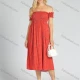 Wholesale Women's Polka Dot Off Shoulder Slit Hem Midi Dress Red Clothing Wholesale Market Liuhua
