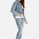 Women's Slim Fit Denim Jacket With Ripped Skinny Jeans Set Light Blue Clothing Wholesale Market -LIUHUA