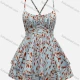Women's Fashion Floral Print Crisscross Tie Back Tiered Hem Romper Light Blue Clothing Wholesale Market Liuhua