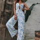 Wholesale Women's Casual Spaghetti Strap Cutout Tie Front Allover Floral Print Wide Leg Jumpsuits AY118# Light Blue Clothing Wholesale Market Liuhua