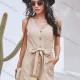 Wholesale Women's Casual V Neck Button & Drawstring Closure Side Pocket Romper X2228X# Khaki Clothing Wholesale Market Liuhua