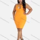 Wholesale Women's Sexy Clubwear Sleeveless Cutout Tie Front Bodycon Plain Cami Dress Orange Clothing Wholesale Market Liuhua